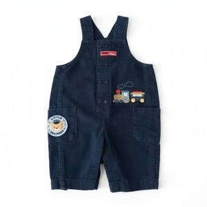 Vintage‎ First Moments Little Engineer Train Overalls 0-3M Navy Blue Canvas